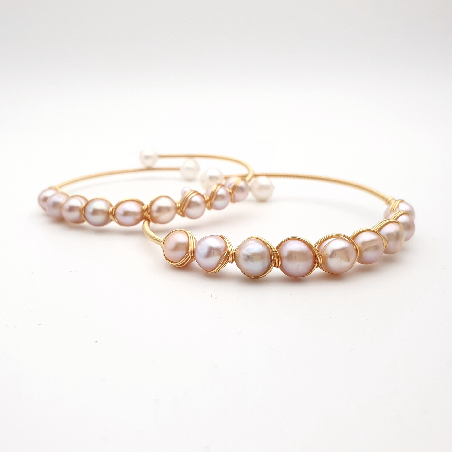 "Ninefold Radiance" Pearls Mystical Wire Wrap Gold Plated Bracelet