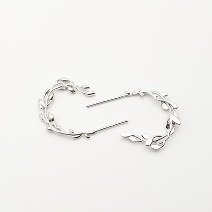 Leaf Hoop Earrings Silver