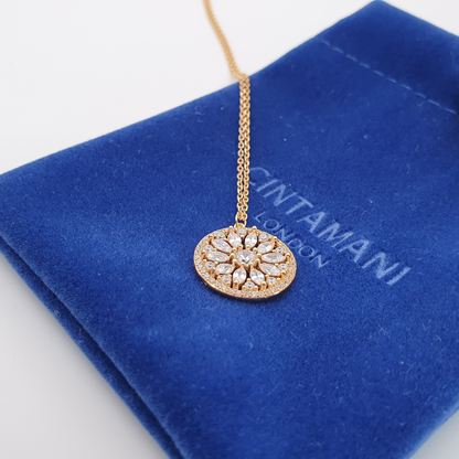 Sparkling Round Flower Jewel Pendant Necklace