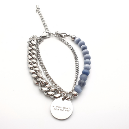 All Things Disk - Blue and Grey Stones and Stainless Steel Bracelet