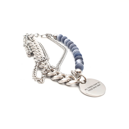 All Things Disk - Blue and Grey Stones and Stainless Steel Bracelet