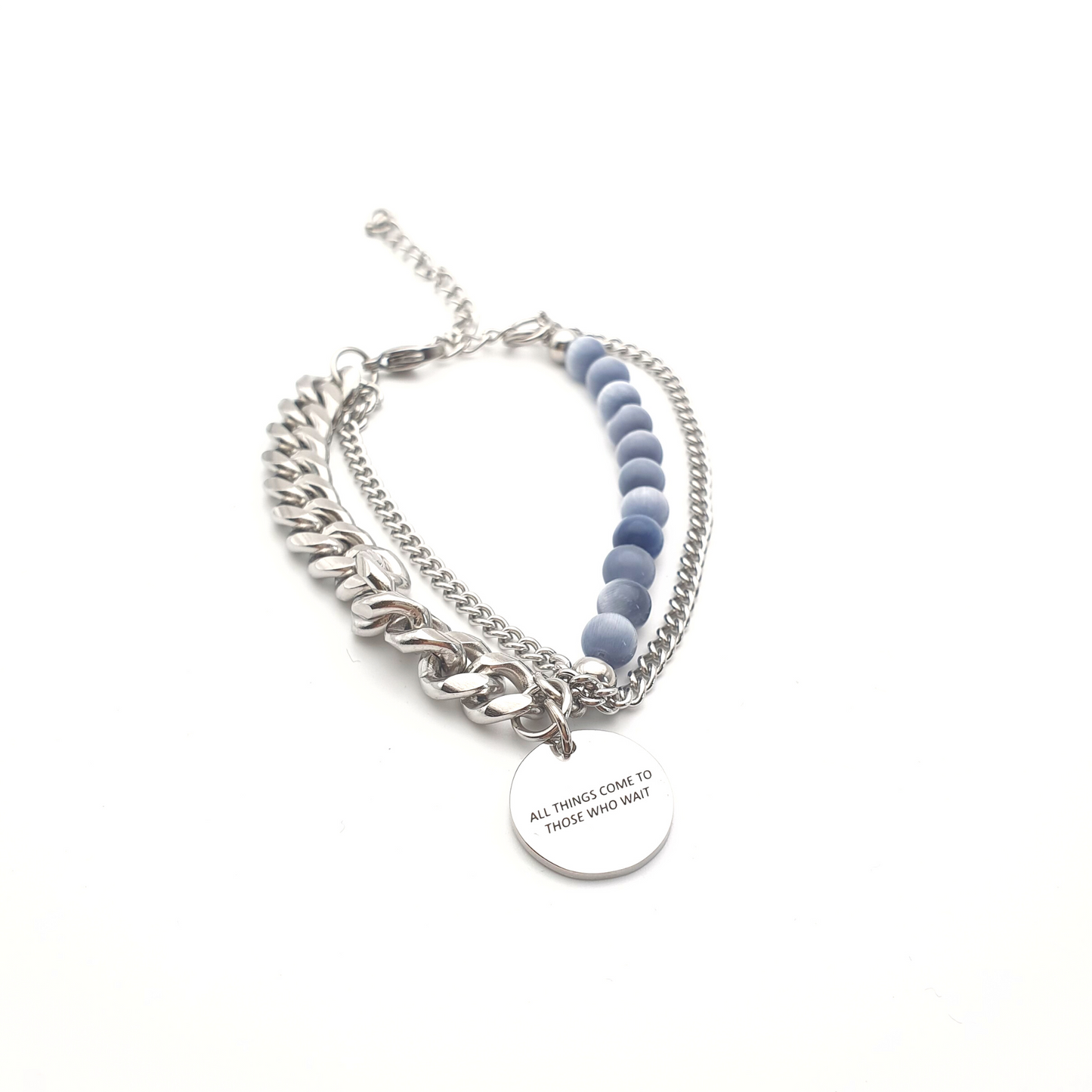 All Things Disk - Blue and Grey Stones and Stainless Steel Bracelet