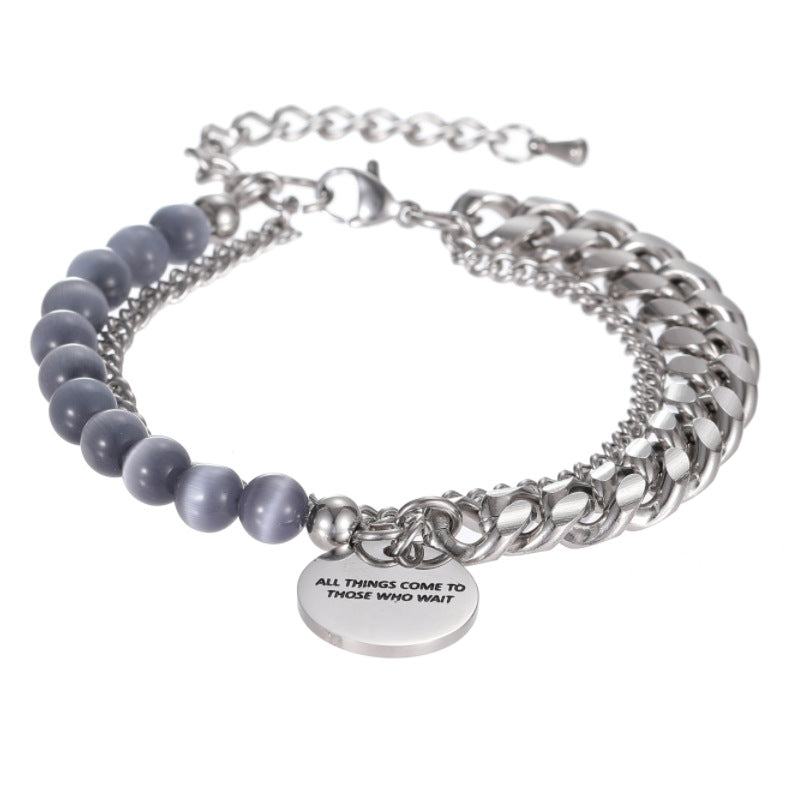 All Things Disk - Blue and Grey Stones and Stainless Steel Bracelet