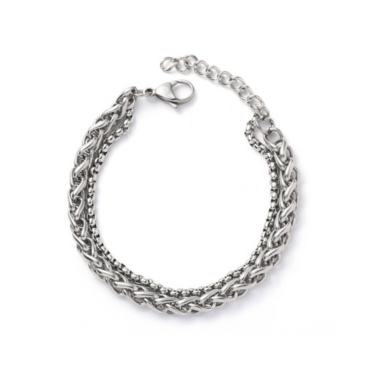 Box and Wheat Link Double Chain Bracelet