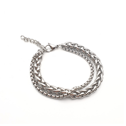 Box and Wheat Link Double Chain Bracelet