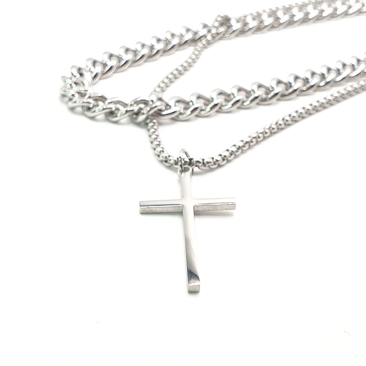 Men's & Women's Sterling Silver 925 Cross Pendant With 22\" Cuban Curb Chain Necklace - Gift Boxed
