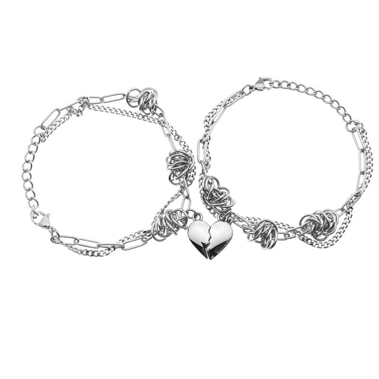 Magnetic Heart Stainless Steel Bracelets - Set of 2