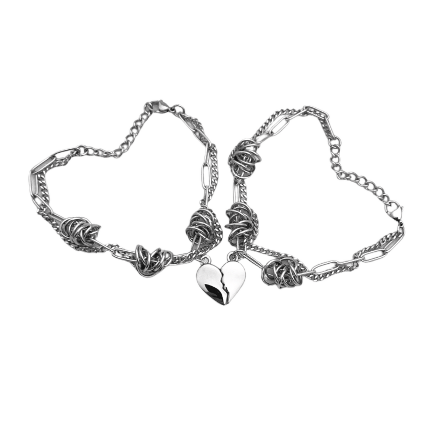 Magnetic Heart Stainless Steel Bracelets - Set of 2