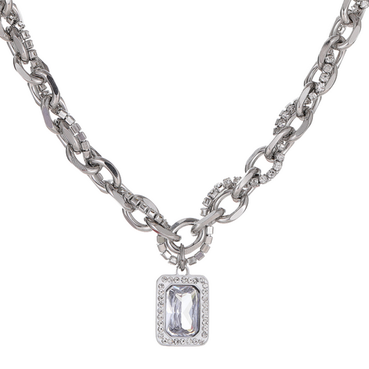 Multi-Chain Choker Link Zirconia Necklace Bling Pendant