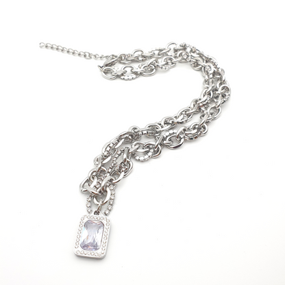 Multi-Chain Choker Link Zirconia Necklace Bling Pendant