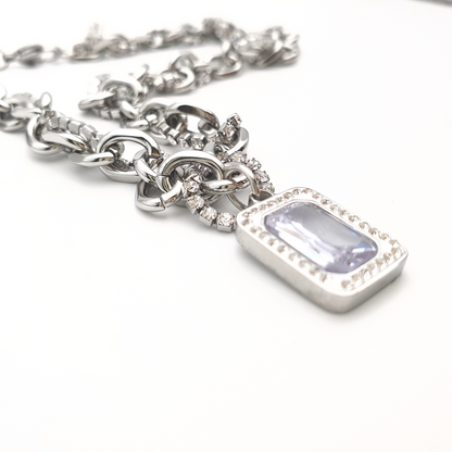 Multi-Chain Choker Link Zirconia Necklace Bling Pendant