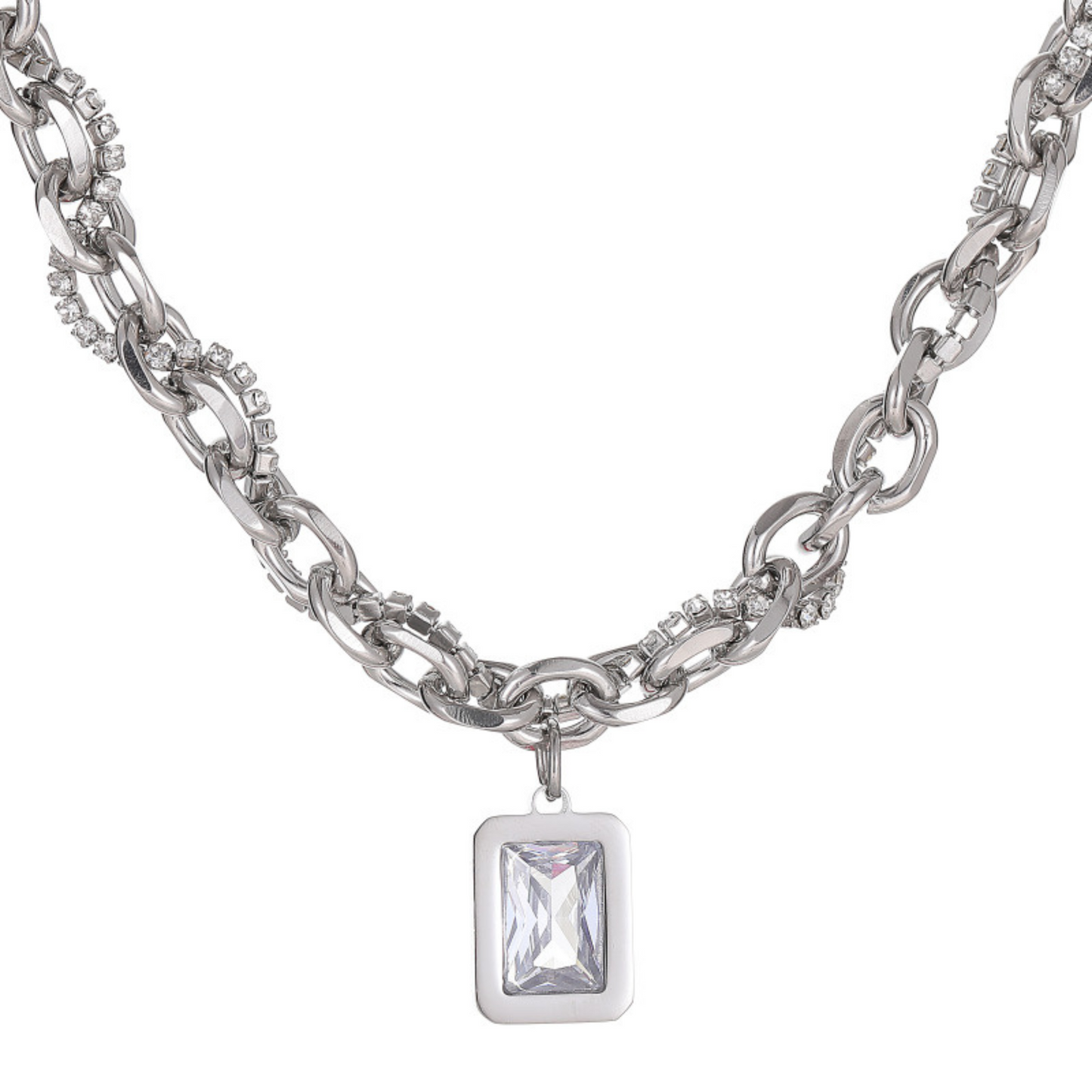 Multi-Chain Choker Link Zirconia Necklace Plain Pendant