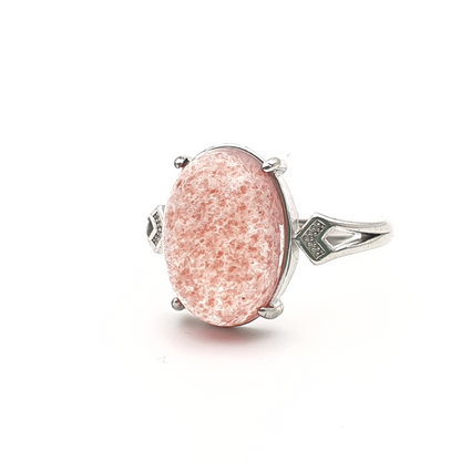 Strawberry Quartz Ring Adjustable Silver Plated