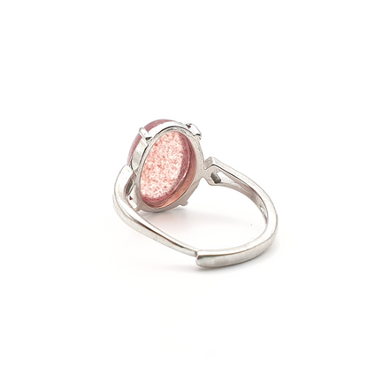 Strawberry Quartz Ring Adjustable Silver Plated