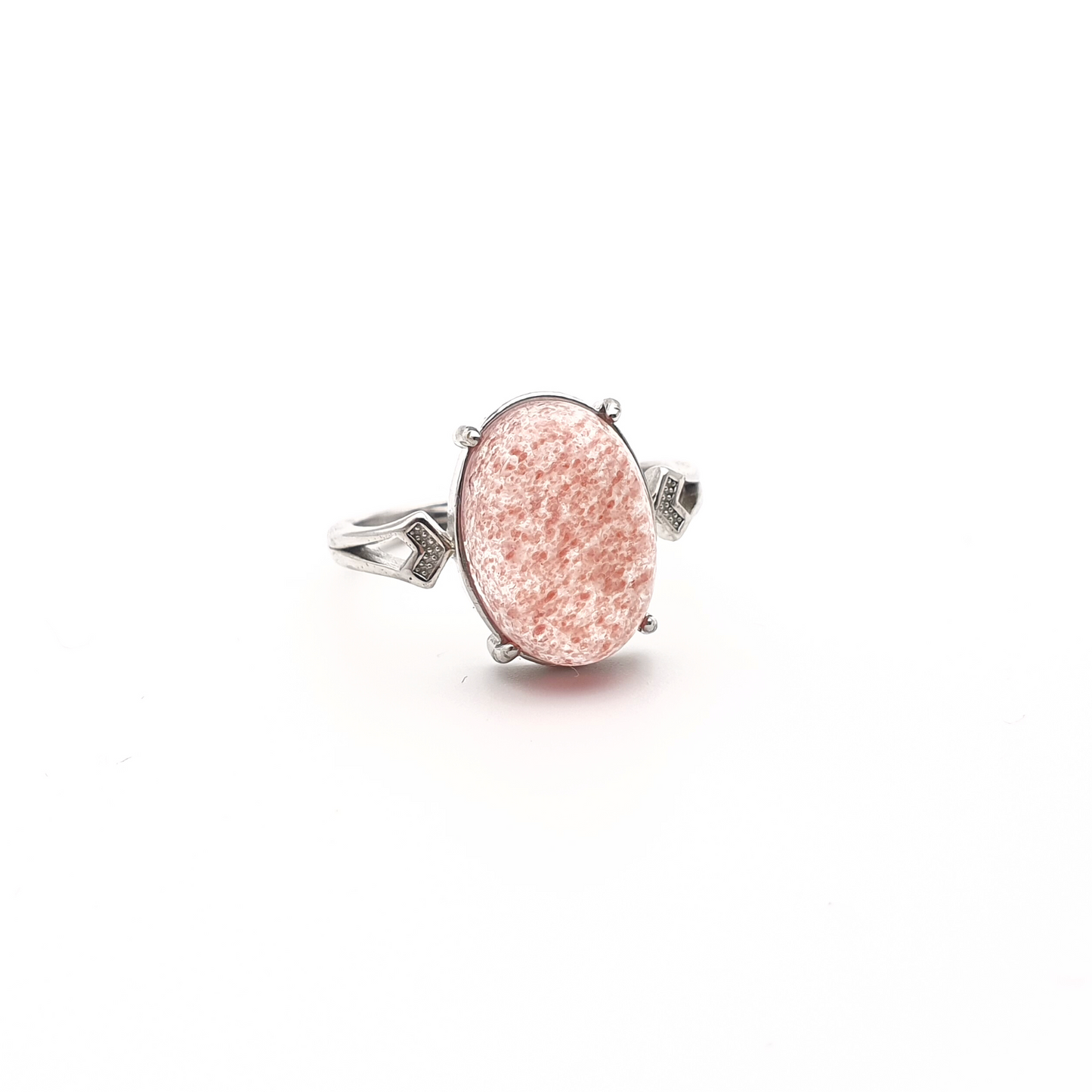 Strawberry Quartz Ring Adjustable Silver Plated