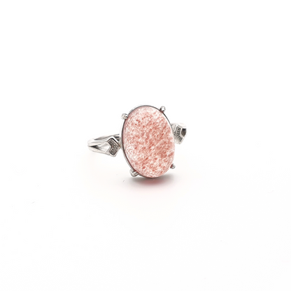 Strawberry Quartz Ring Adjustable Silver Plated