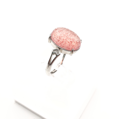 Strawberry Quartz Ring Adjustable Silver Plated