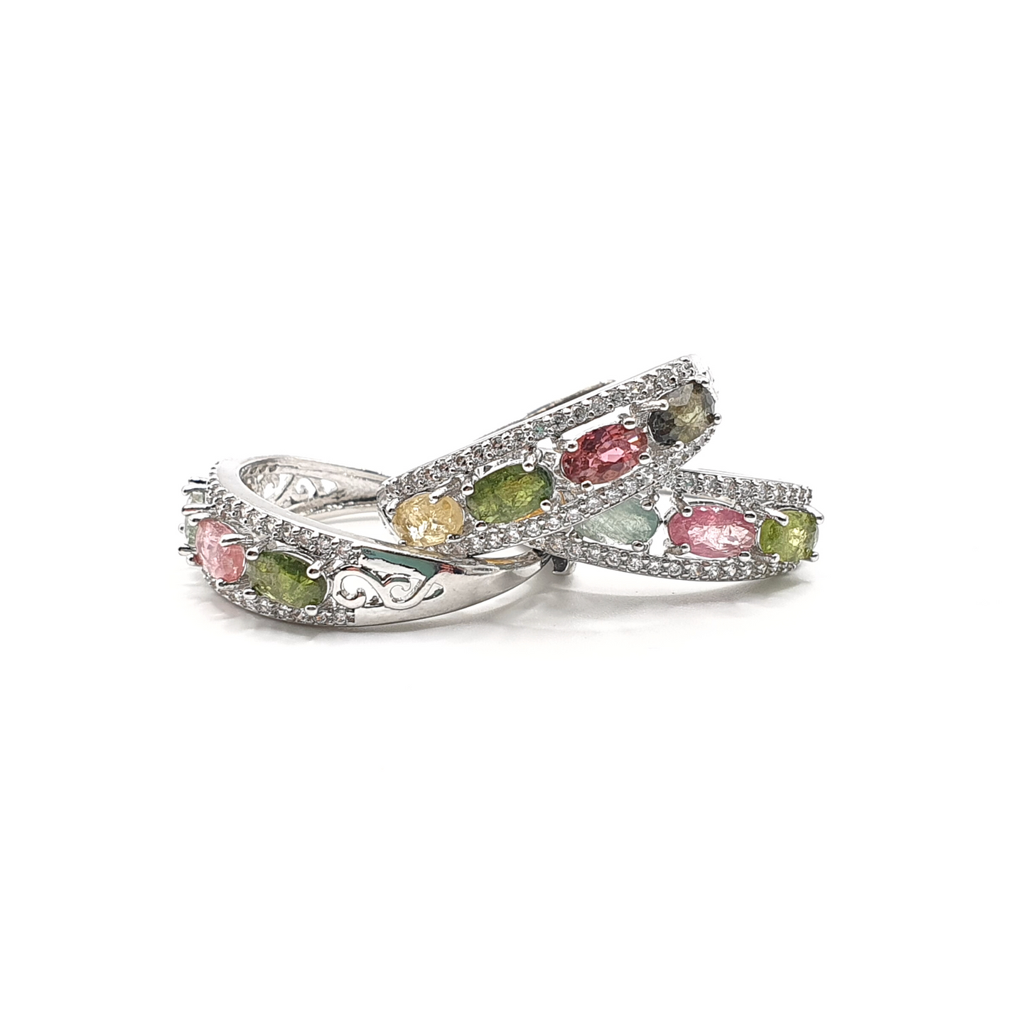 Tourmaline Silver Tone 4 Stone Ring