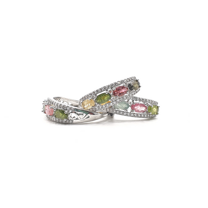 Tourmaline Silver Tone 4 Stone Ring