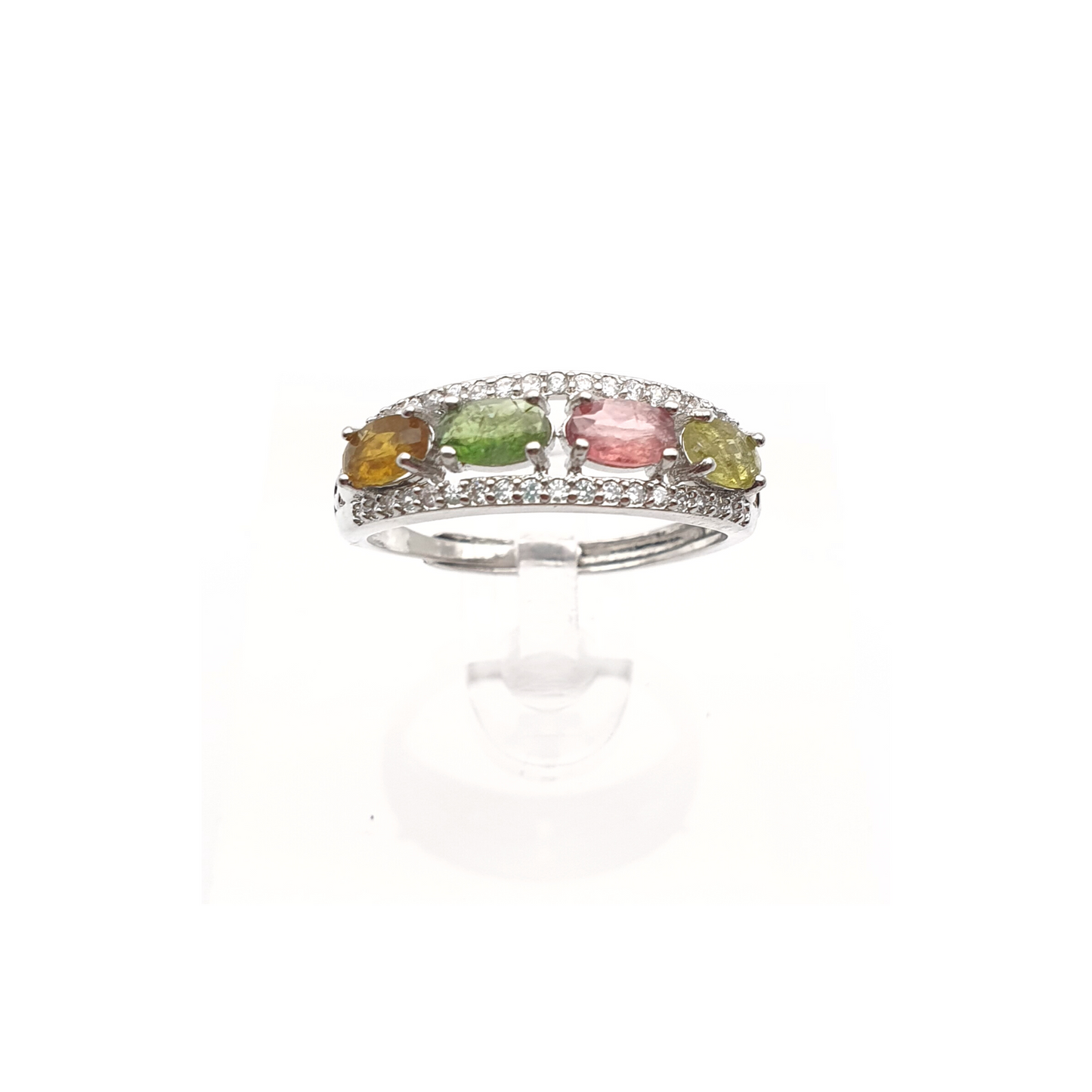 Tourmaline Silver Tone 4 Stone Ring