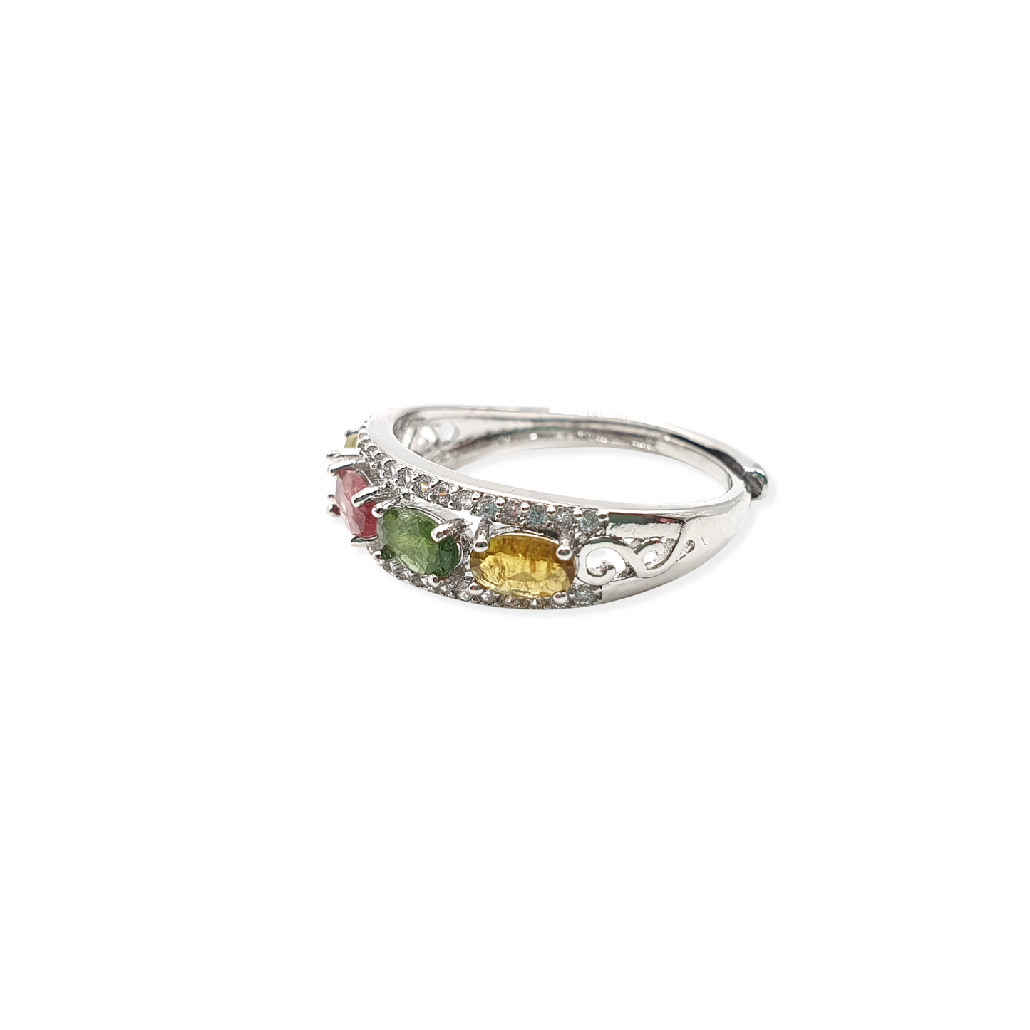 Tourmaline Silver Tone 4 Stone Ring