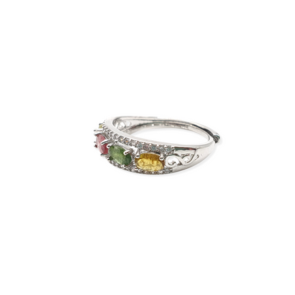 Tourmaline Silver Tone 4 Stone Ring