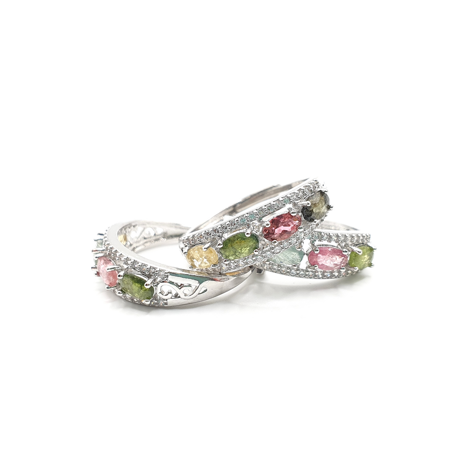 Tourmaline Silver Tone 4 Stone Ring