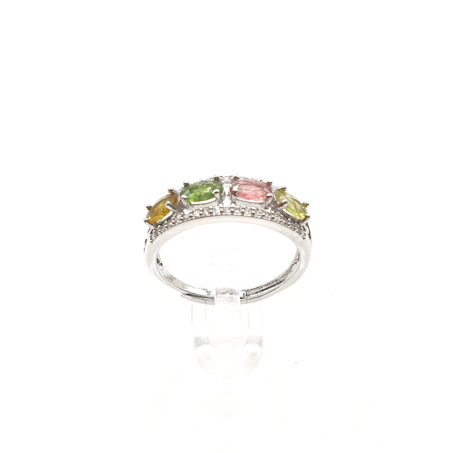 Tourmaline Silver Tone 4 Stone Ring