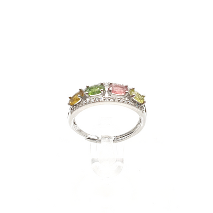 Tourmaline Silver Tone 4 Stone Ring