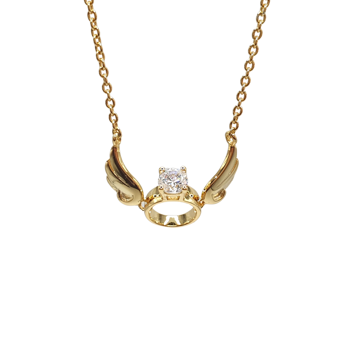 Winged Zirconia Ring Pendant Necklace