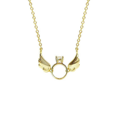 Winged Zirconia Ring Pendant Necklace