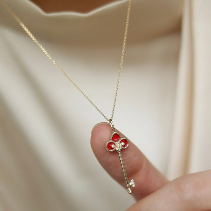 Key to My Heart -  Red Pendant Necklace